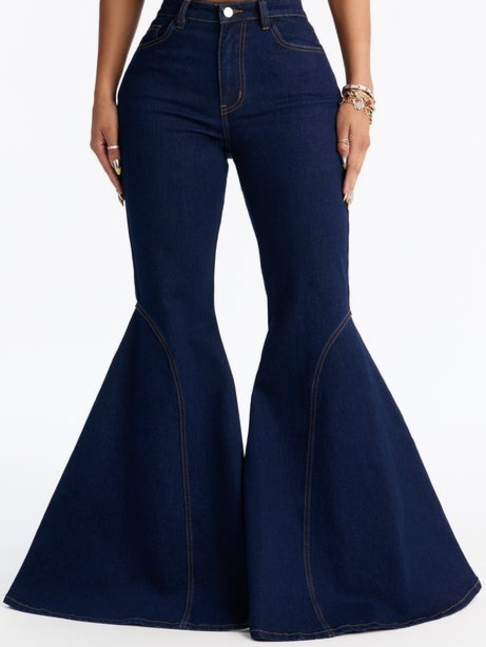 Fashion Nova Dark Blue High-Waist Wide Leg Flare Jeans - Picture 2 of 3